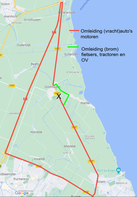 Kaart omleidingen werk Oosthuizen N247