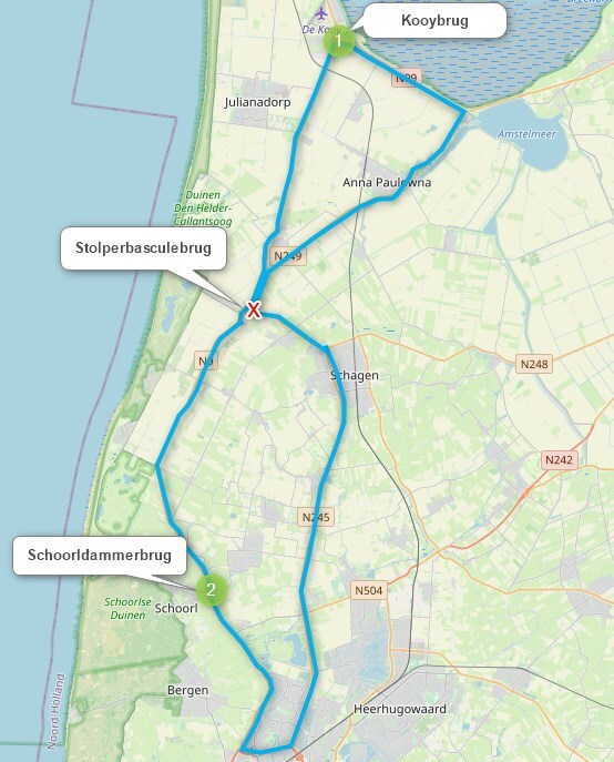 Omleidingsroute spoedreparatie Stolperbasculebrug