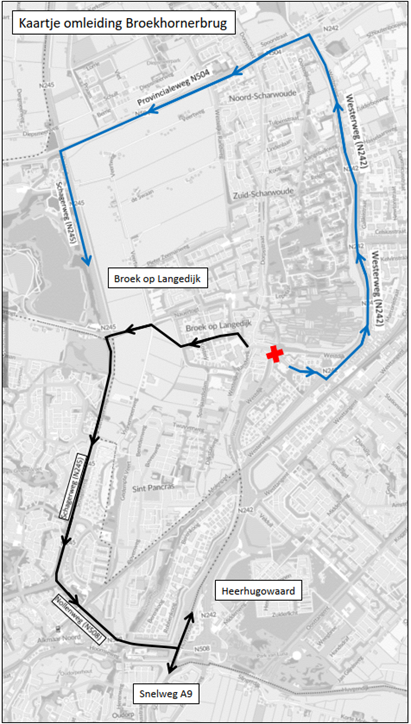 Broekhornerbrug in gemeente Dijk en Waard dicht van 16 tot en met 20 september