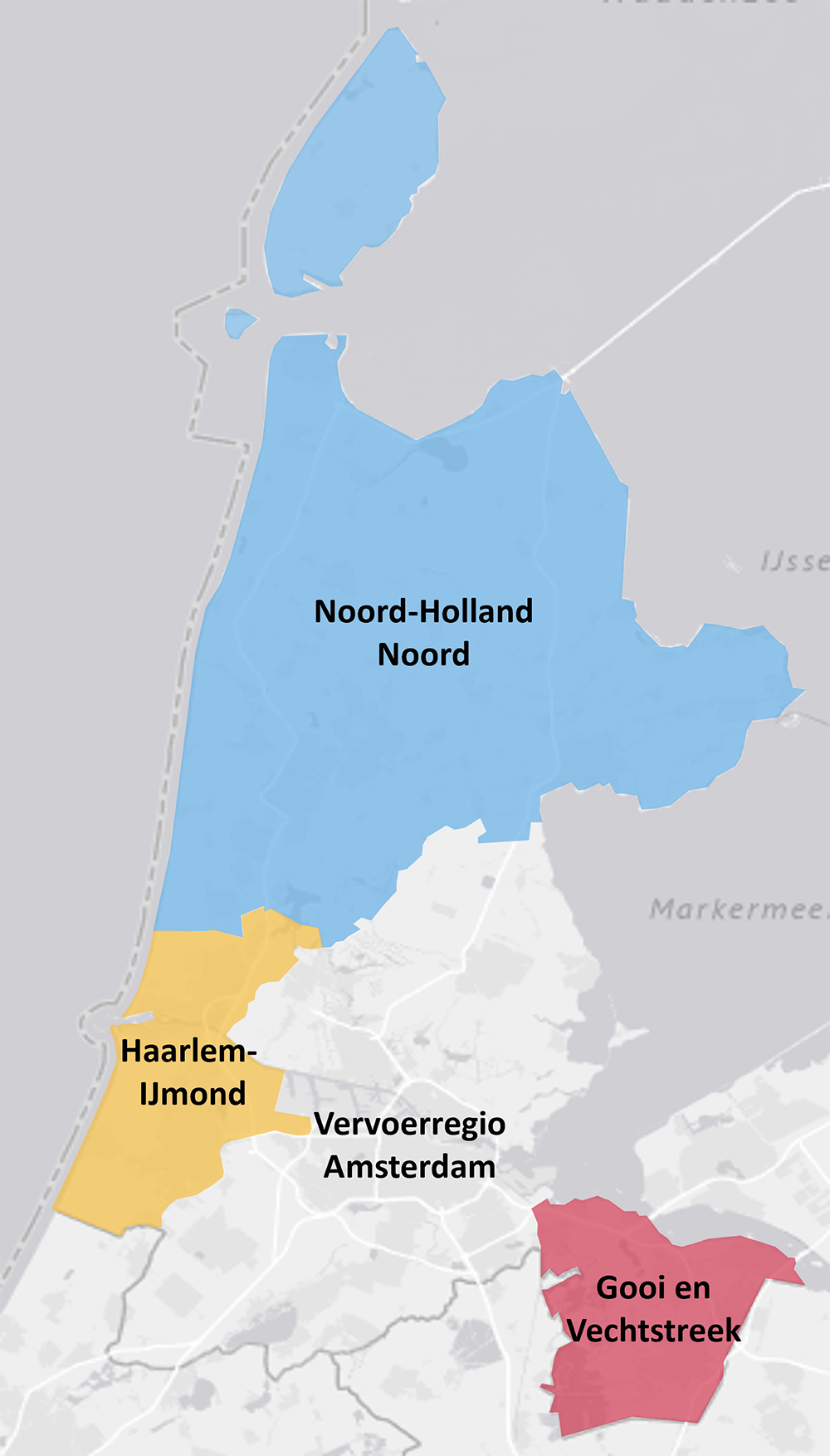 Kaart ov-gebieden Provincie Noord-Holland 2024