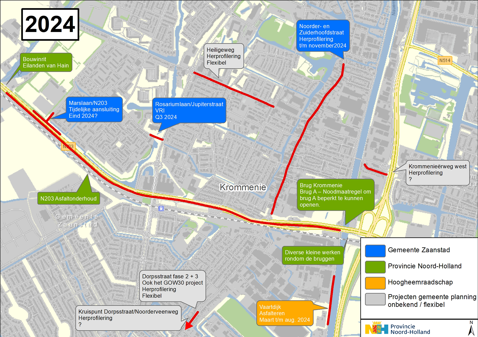 Overzichtskaart N203 Provincialeweg Krommenie