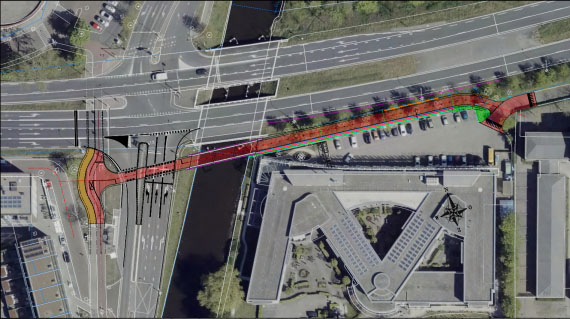 De ligging van de nieuwe fietsbrug