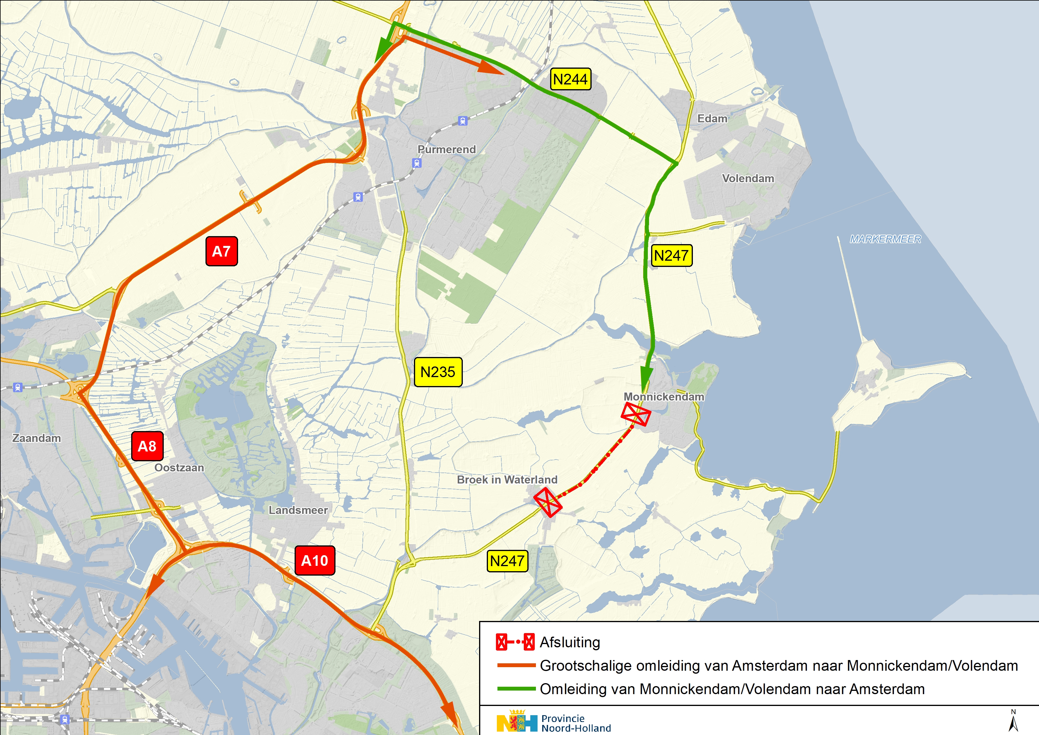 Omleidingskaart werkzaamheden N247 van 12 december 20.00 uur tot 16 december 5.00 uur