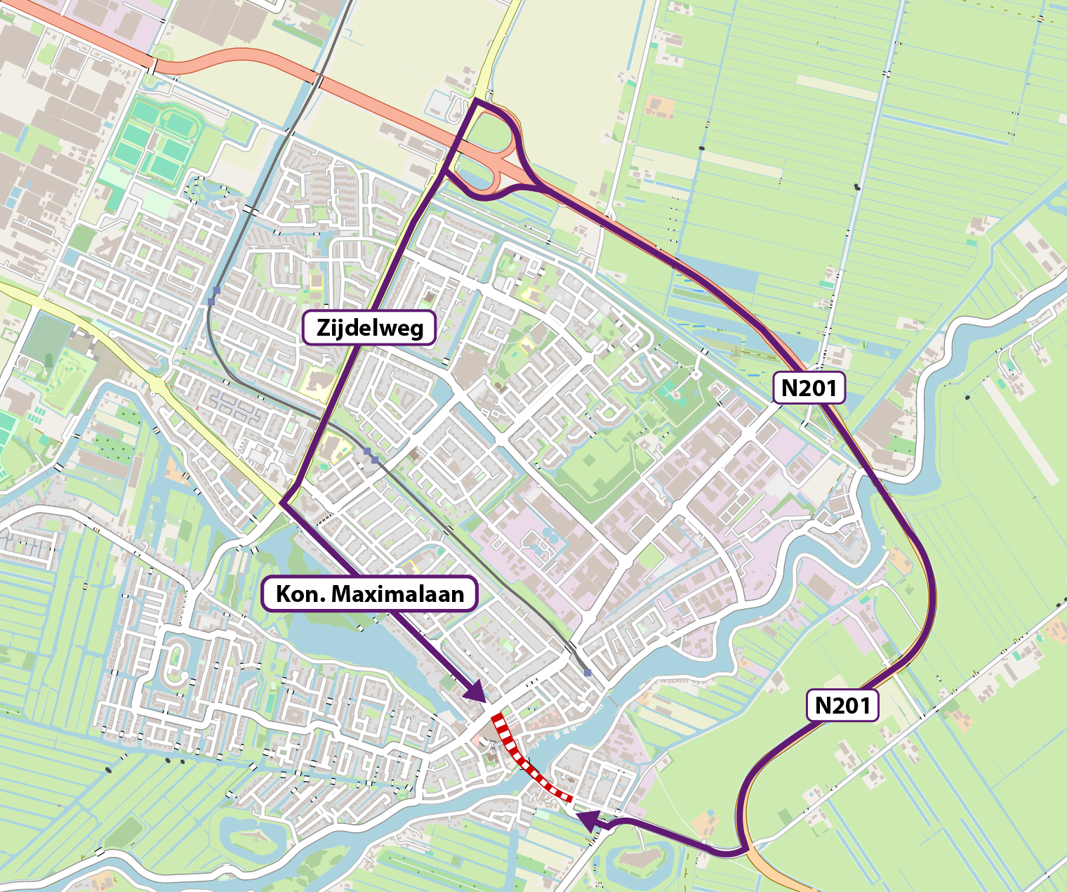 Kaar omleiding autoverkeer tijdens werkzaamheden Prinses Irenebrug